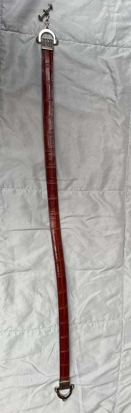 Vintage Embossed Genuine Leather Belt with Silver Hardware Toggle Closure 30”